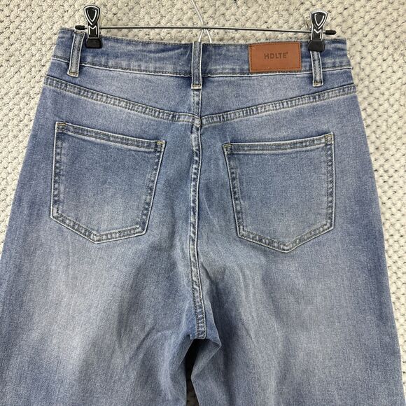 HDLTE Jeans Women M Blue Medium Denim Wash Wide Leg High Rise 5 Pockets Stretchy - Picture 8 of 16